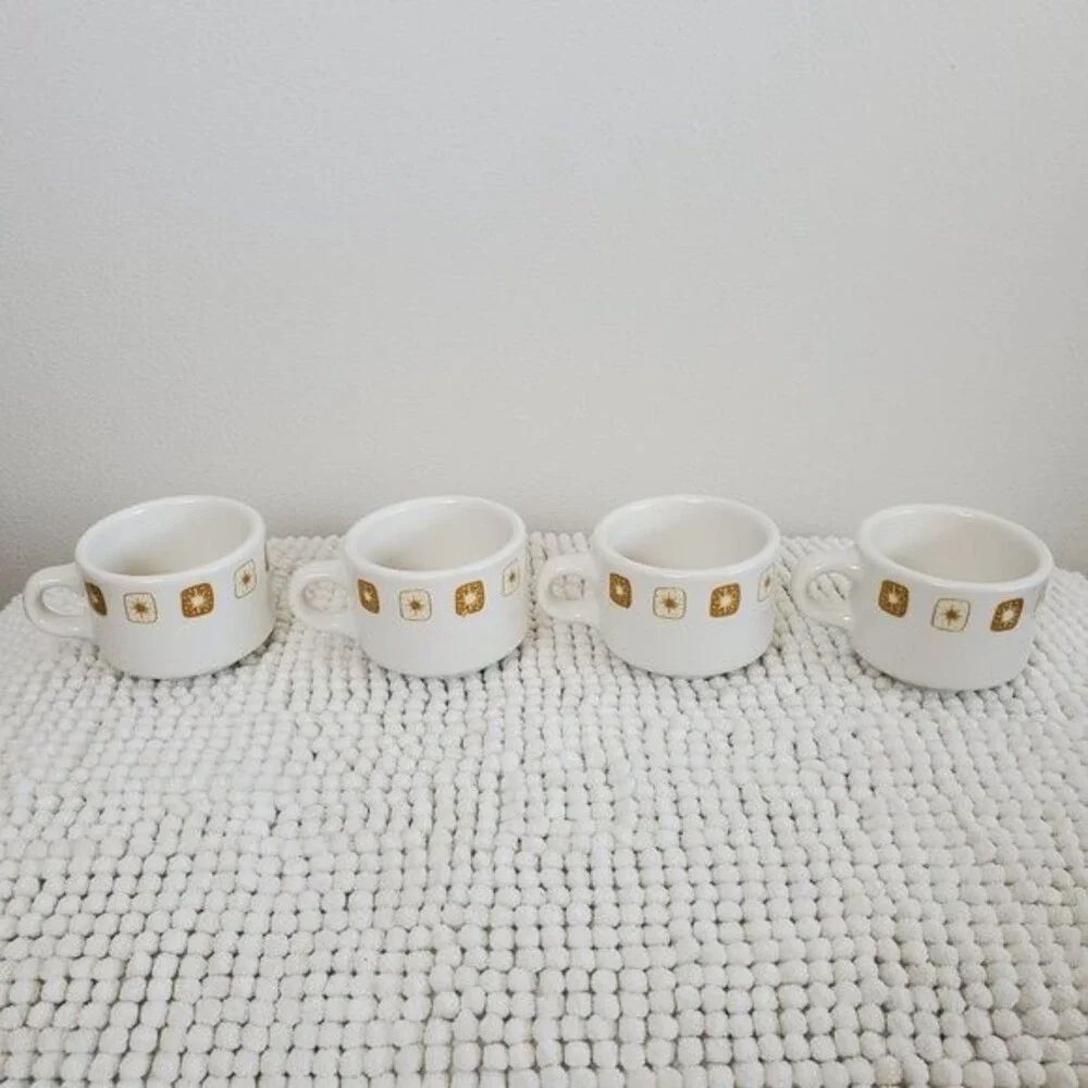 Vintage 50's Homer Laughlin Starburst 4 Mug Set